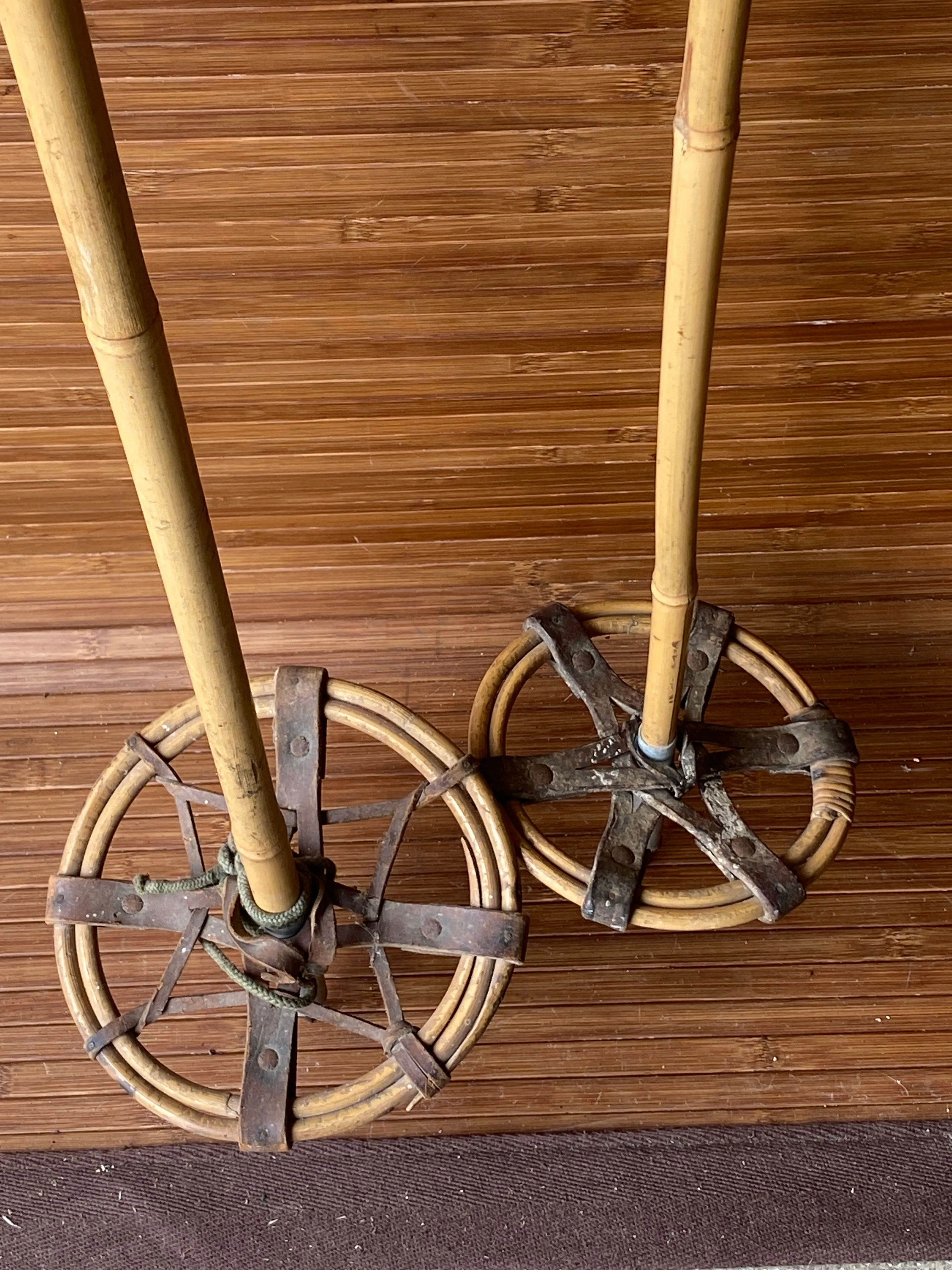Vintage Bamboo Ski Poles with double ring baskets