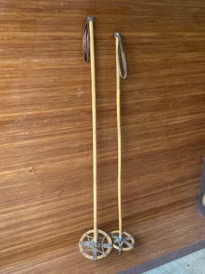 Vintage Bamboo Ski Poles with double ring baskets