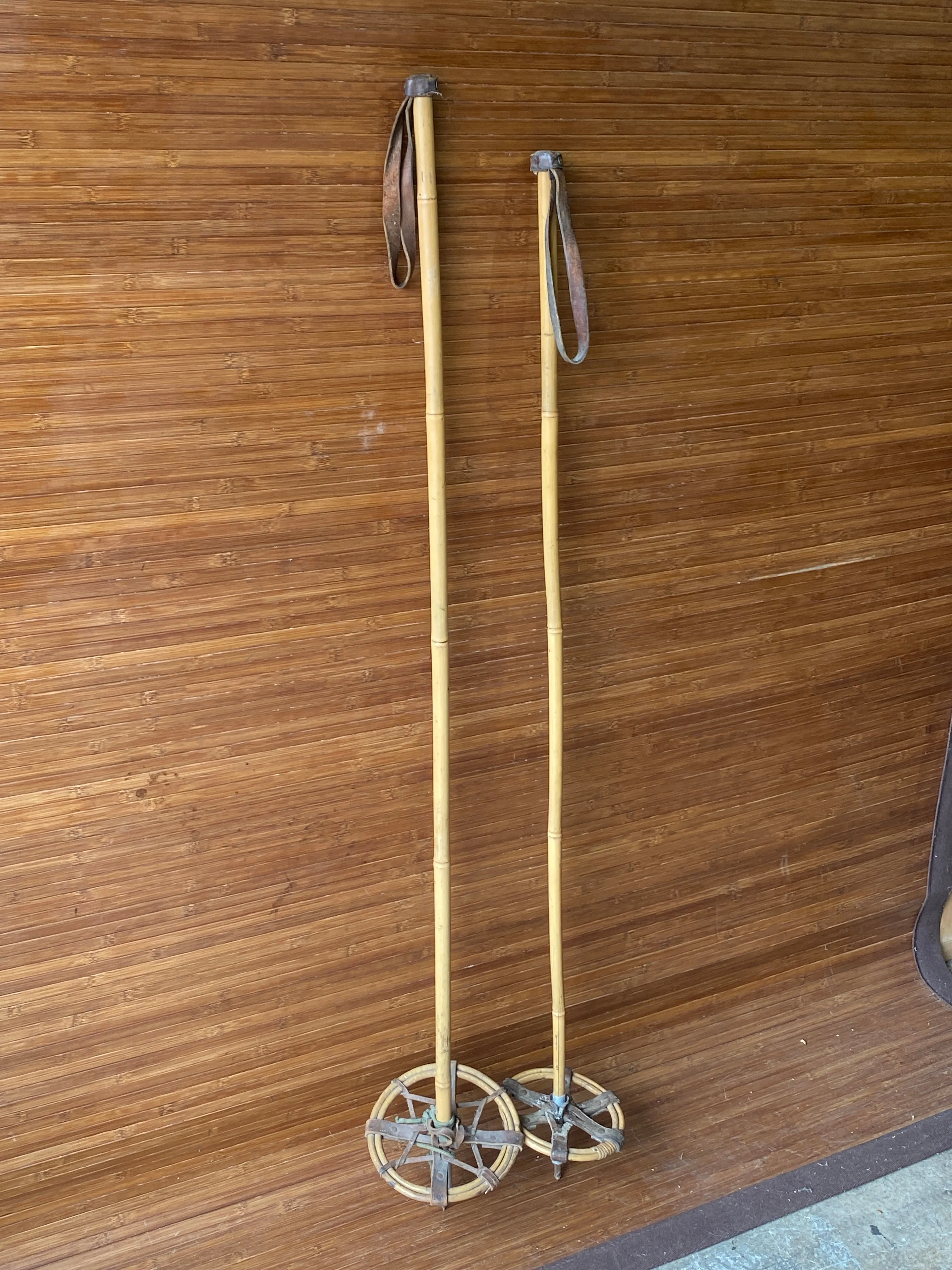 Vintage Bamboo Ski Poles with double ring baskets