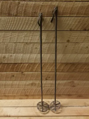 Vintage Downhill Ski Poles - Wooden, Leather