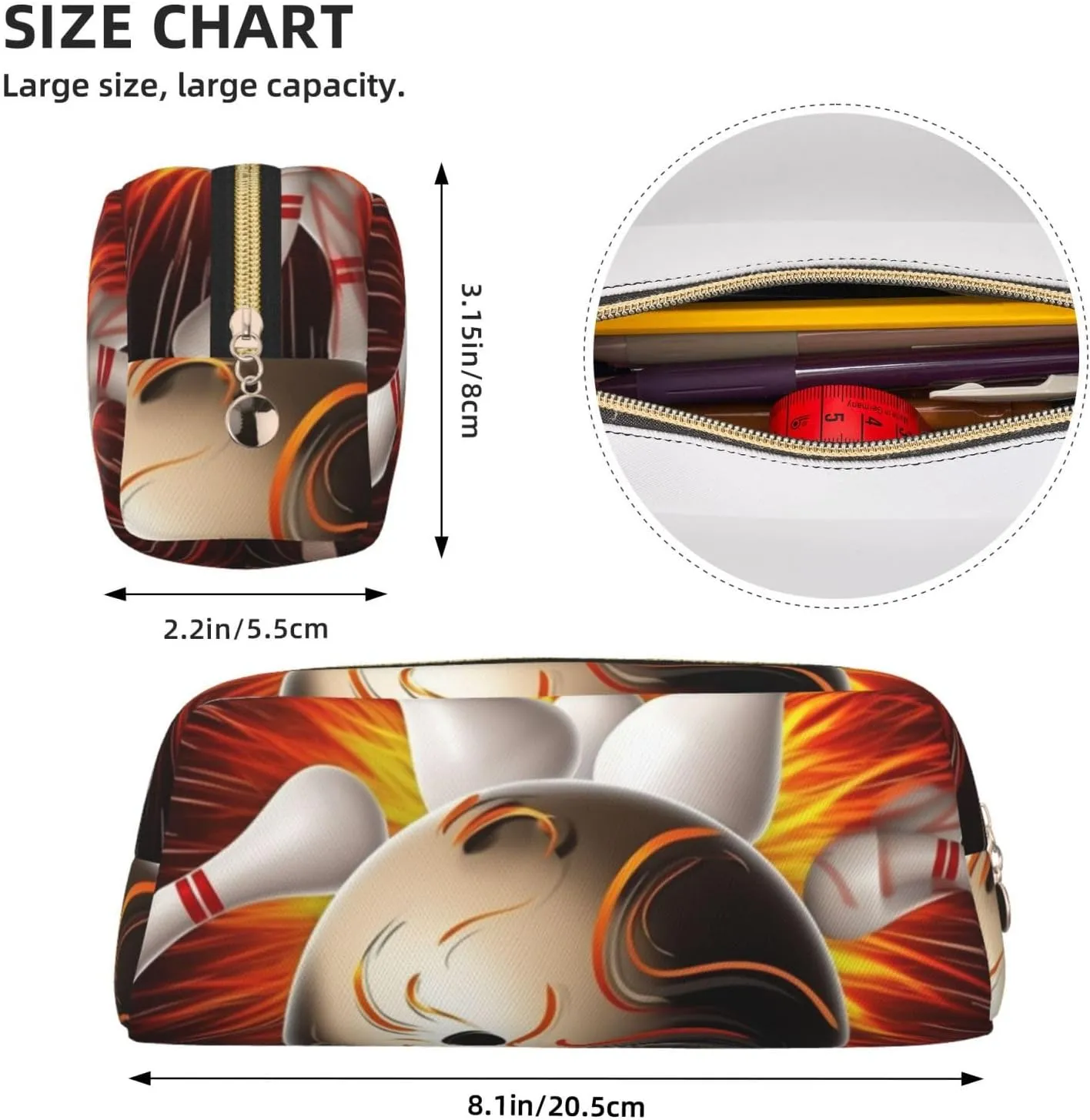 Vintage Sport Bowling Ball Makeup Bag Travel Cosmetic Bag for Women Men Pencil Case Zipper Toiletry Bag Purse
