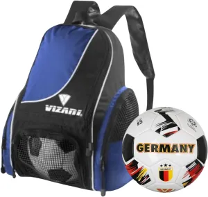 Vizari Solano Multi-Sport Backpack (Royal) with National Team Soccer Ball Combo | Versatile Sports Backpack with Durable Faux Leather & Rubber Country Ball (Germany, Size 4)