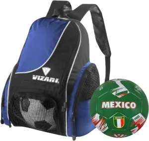 Vizari Solano Multi-Sport Backpack (Royal) with National Team Soccer Ball Combo | Versatile Sports Backpack with Durable Faux Leather & Rubber Country Ball (Mexico, Size 3)