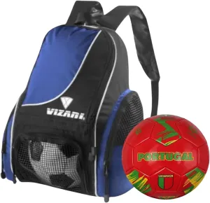 Vizari Solano Multi-Sport Backpack (Royal) with National Team Soccer Ball Combo | Versatile Sports Backpack with Durable Faux Leather & Rubber Country Ball (Portugal, Size 5)