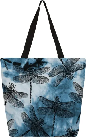 Watercolor Hand Painted Dragonfly Large Capacity Canvas Tote Bag Stylish Handheld Shoulder Bag Reusable Shopping Bag for Work Travel Beach Trips Shopping