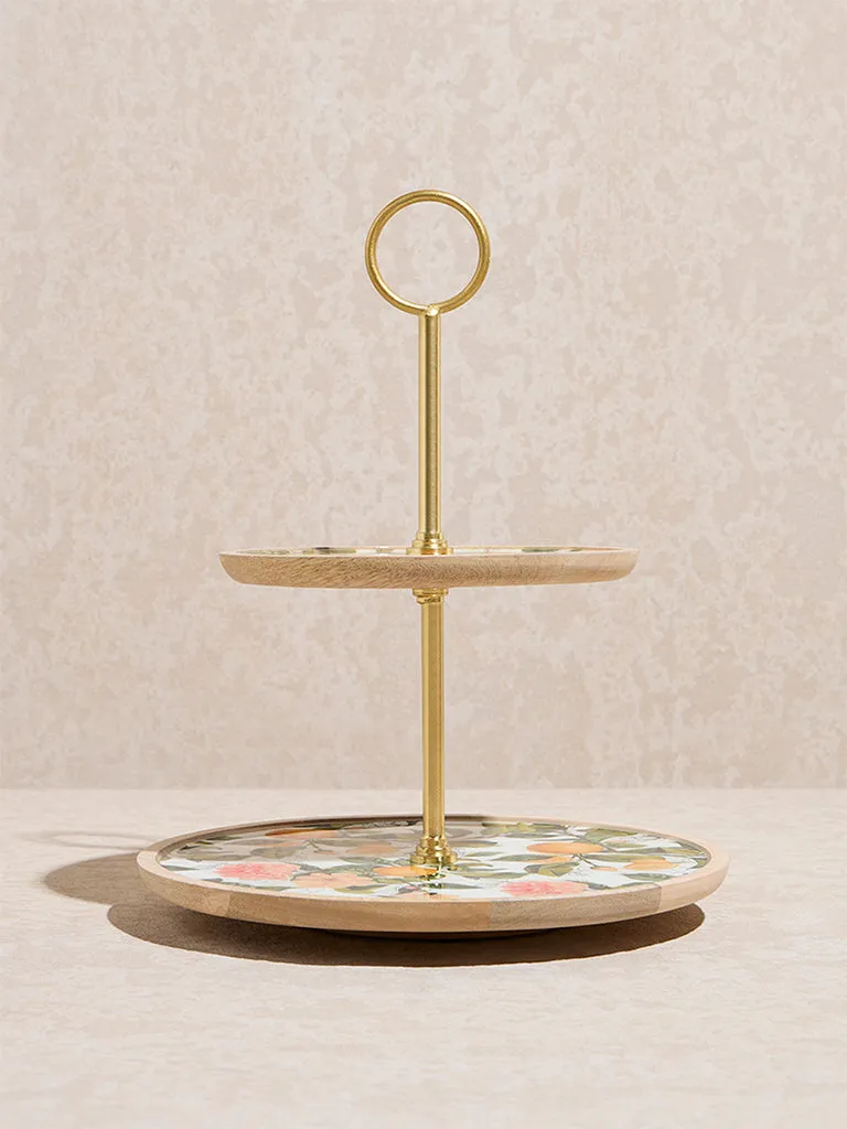 Westside Home Multicolour Lemon Printed Two-Tier Cake Stand