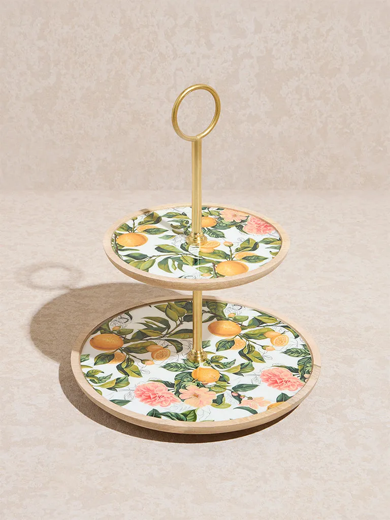 Westside Home Multicolour Lemon Printed Two-Tier Cake Stand