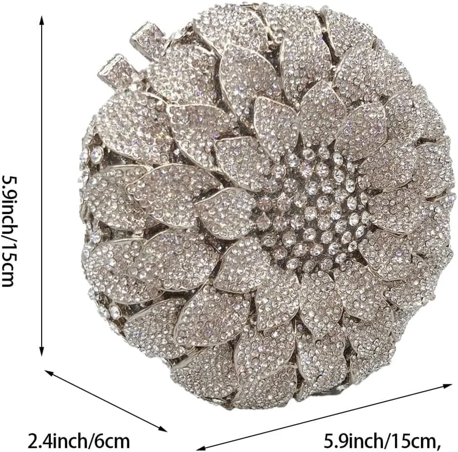 Women Elegant Flower Rhinestones Evening Bag Sunflower Clutch Purse Fashion Handbag for Cocktail Dance Party