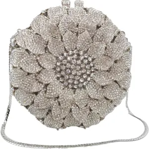 Women Elegant Flower Rhinestones Evening Bag Sunflower Clutch Purse Fashion Handbag for Cocktail Dance Party
