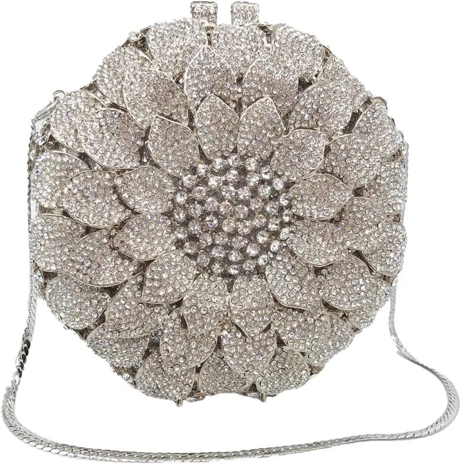 Women Elegant Flower Rhinestones Evening Bag Sunflower Clutch Purse Fashion Handbag for Cocktail Dance Party