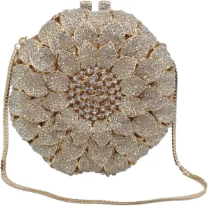Women Elegant Flower Rhinestones Evening Bag Sunflower Clutch Purse Fashion Handbag for Cocktail Dance Party