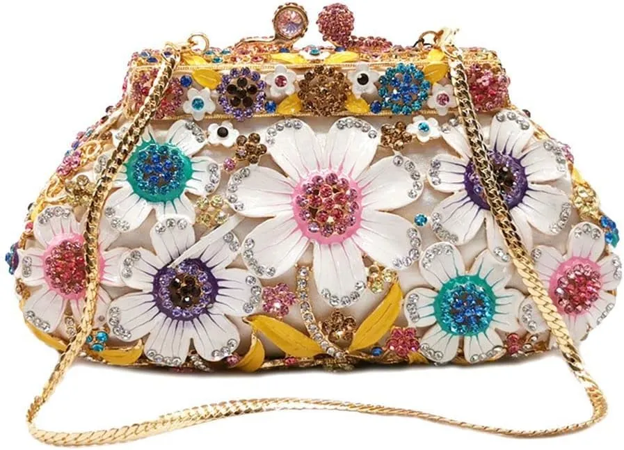 Women Floral Wedding Evening Clutch Bag Vintage Crystal Rhinestone Cocktail Party Bags Elegant Evening Dress Handbags