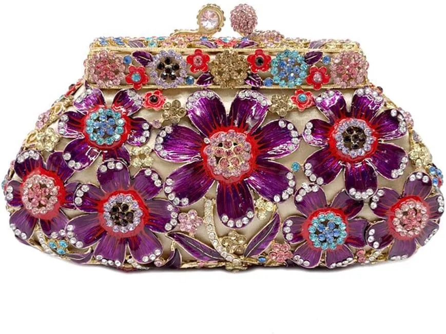 Women Floral Wedding Evening Clutch Bag Vintage Crystal Rhinestone Cocktail Party Bags Elegant Evening Dress Handbags