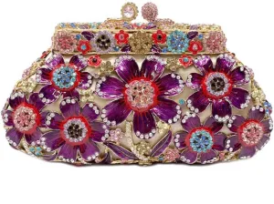 Women Floral Wedding Evening Clutch Bag Vintage Crystal Rhinestone Cocktail Party Bags Elegant Evening Dress Handbags