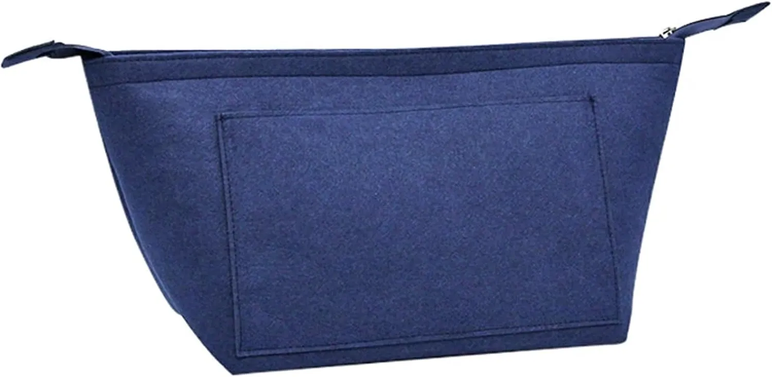 Women Make Up Organizer Felt Insert Bag With Multiple Pockets Travel Handbag Large Liner Cosmetic Bags(Blue,L)