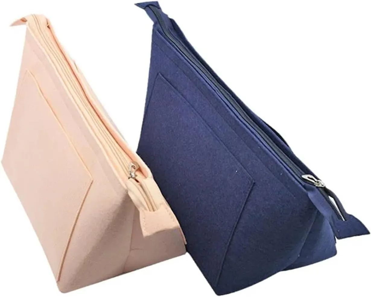 Women Make Up Organizer Felt Insert Bag With Multiple Pockets Travel Handbag Large Liner Cosmetic Bags(Blue,L)