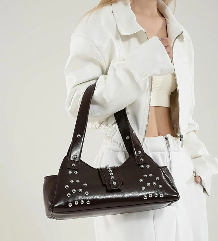 Women Y2k Purse Stylish Studded Hobo Bag Underarm Shoulder Bag Vintage Rivets Tote Handbag Designer Top Handle Purse 2025
