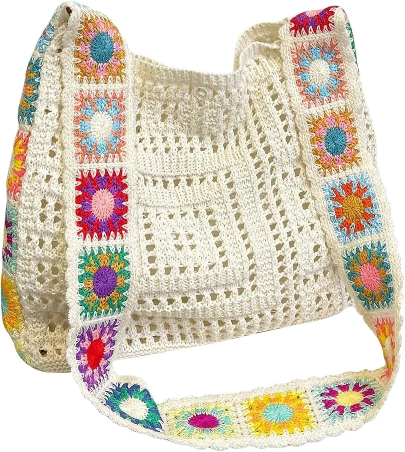 Women's Boho Embroidery Crossbody Bag Hollow Out Crochet Knit Shoulder Bag Knited Bag Handbag Summer Beach Tote