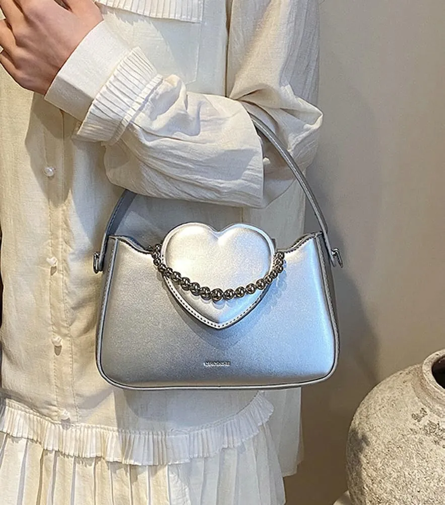 Womens Chic Shoulder Crossbody Bag Vegan Leather Purse Small Tote Bag Y2k Handbag Cute Clutch Satchel with Chain