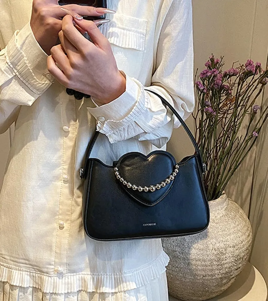 Womens Chic Shoulder Crossbody Bag Vegan Leather Purse Small Tote Bag Y2k Handbag Cute Clutch Satchel with Chain