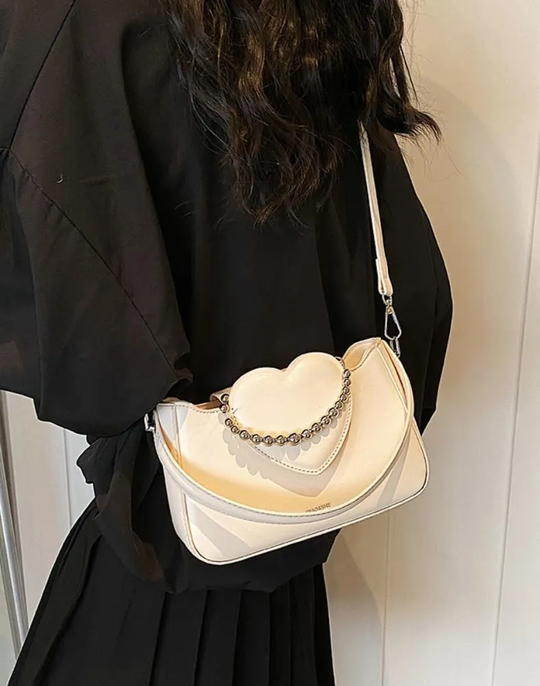 Womens Chic Shoulder Crossbody Bag Vegan Leather Purse Small Tote Bag Y2k Handbag Cute Clutch Satchel with Chain