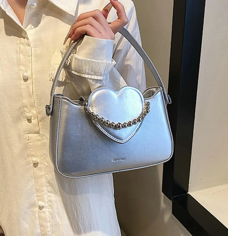 Womens Chic Shoulder Crossbody Bag Vegan Leather Purse Small Tote Bag Y2k Handbag Cute Clutch Satchel with Chain