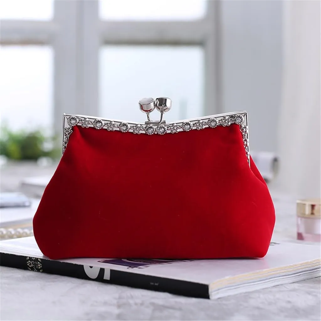 Women's Clutch Evening Bag Single Shoulder Cross Large Red Wedding Velvet Bag