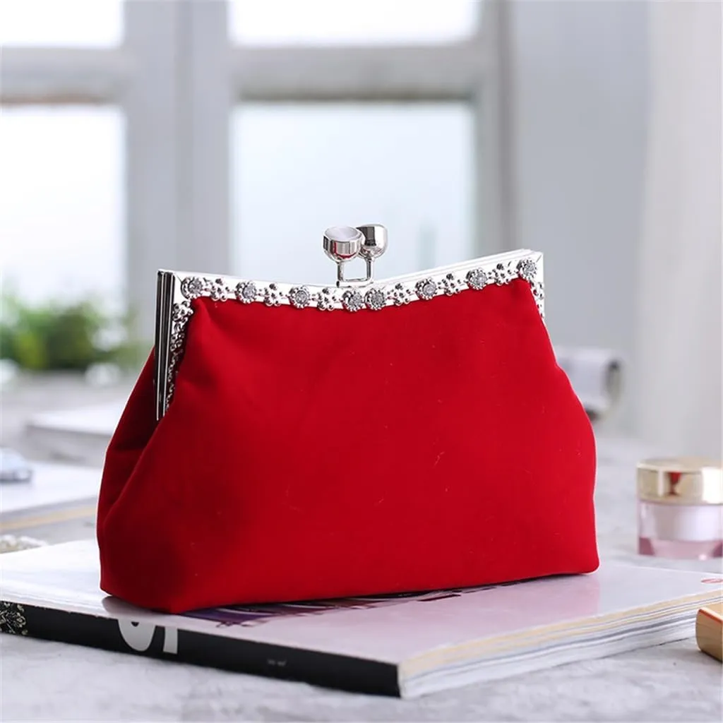 Women's Clutch Evening Bag Single Shoulder Cross Large Red Wedding Velvet Bag