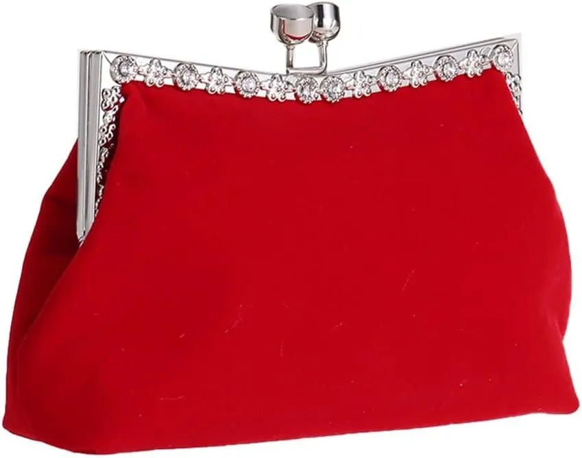 Women's Clutch Evening Bag Single Shoulder Cross Large Red Wedding Velvet Bag