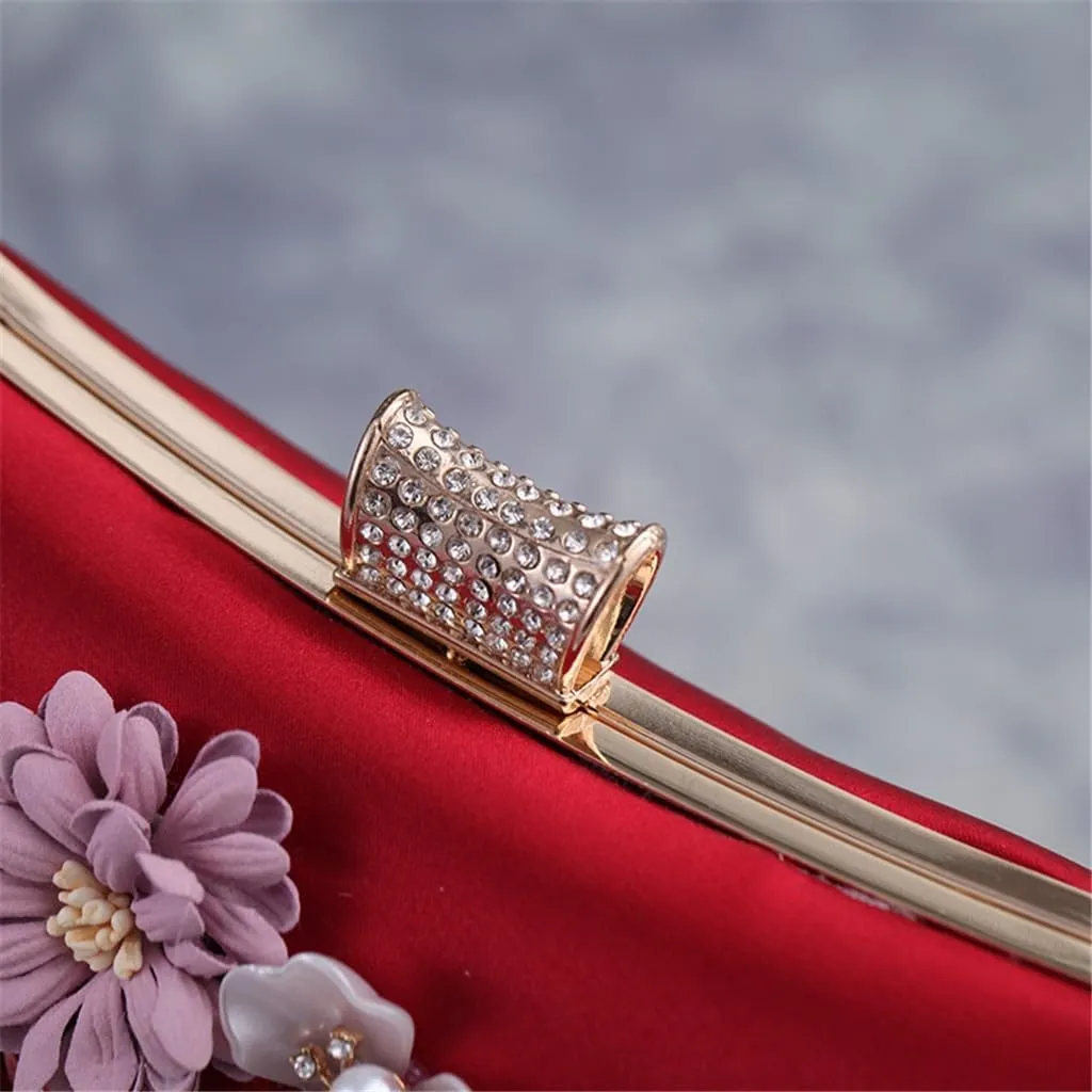 Women's Clutch Floral Polyester Evening Bag Pearl Chain Small Square Bag