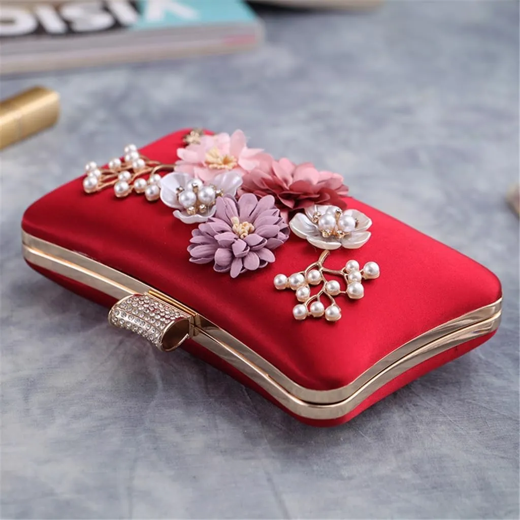 Women's Clutch Floral Polyester Evening Bag Pearl Chain Small Square Bag