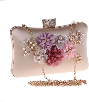 Women's Clutch Floral Polyester Evening Bag Pearl Chain Small Square Bag