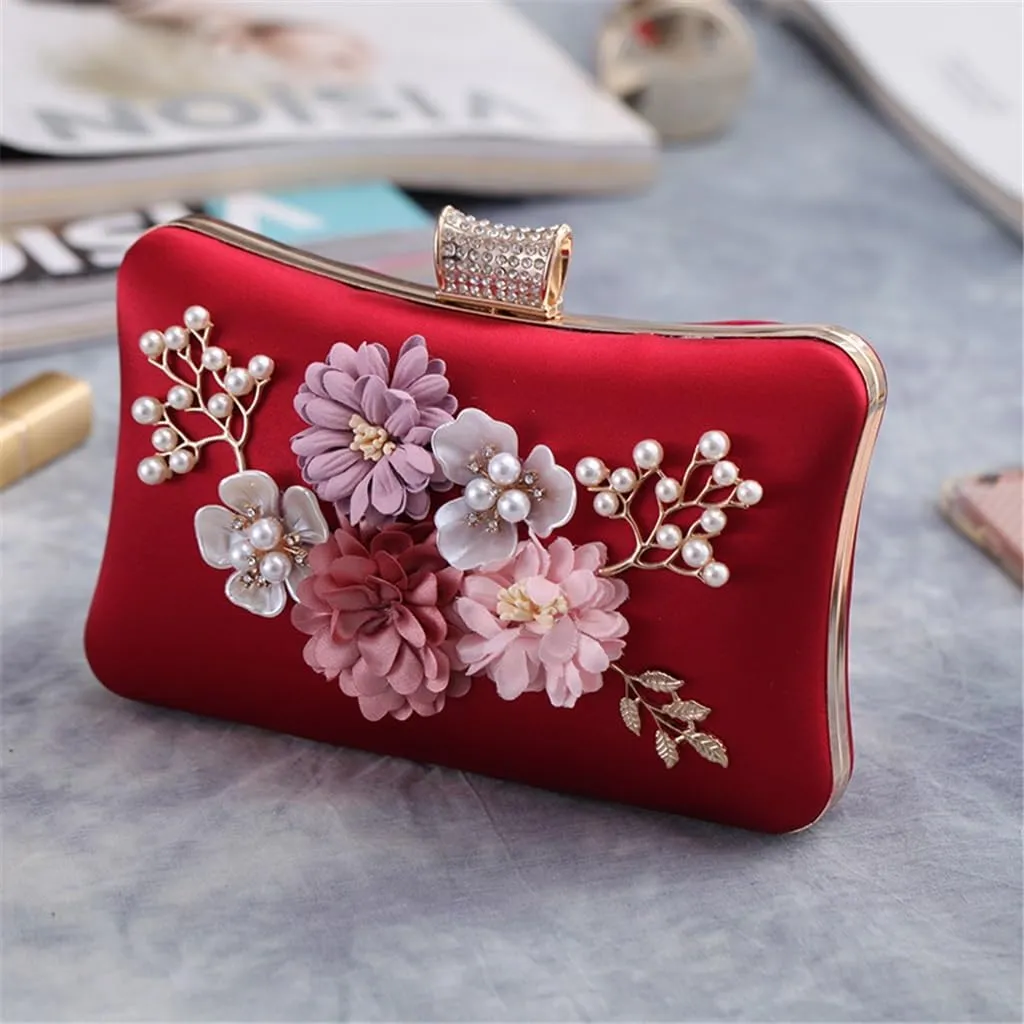 Women's Clutch Floral Polyester Evening Bag Pearl Chain Small Square Bag