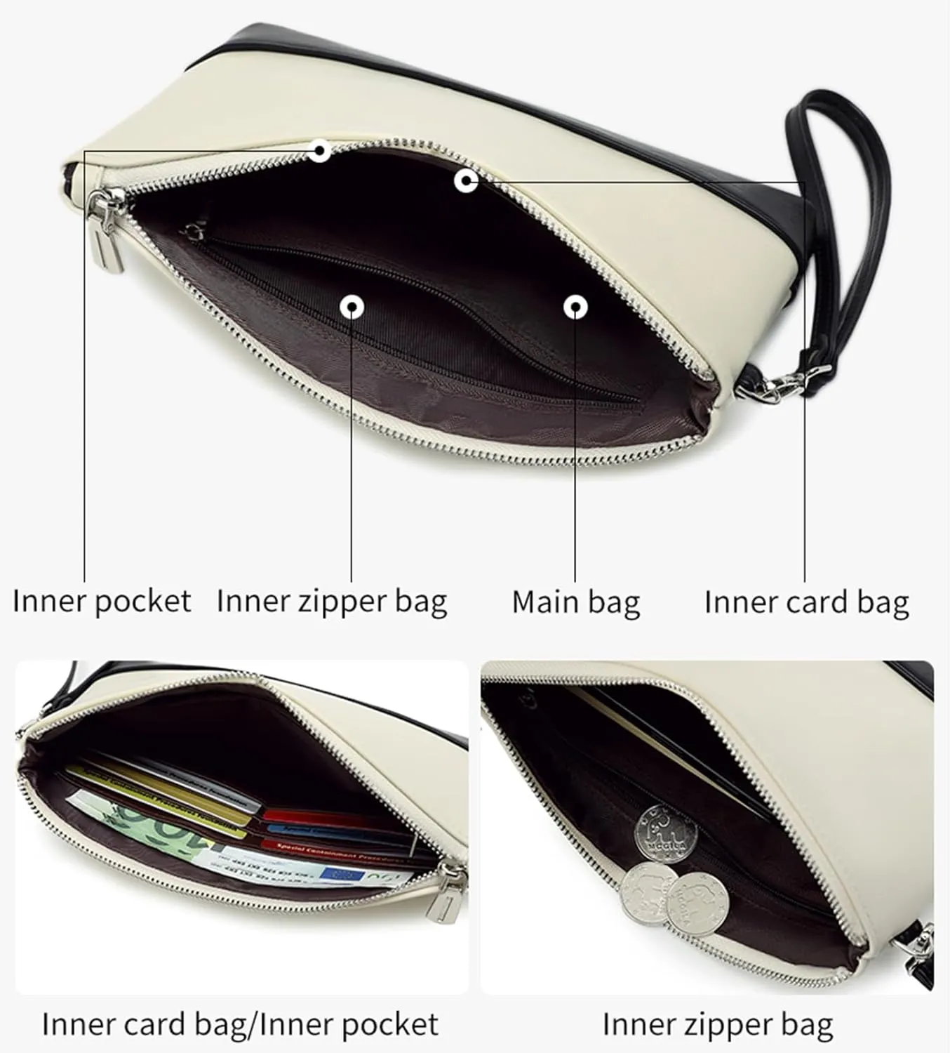 Women's Clutch Purse with Multiple Compartments - Elegant Evening Bag for Party, Wedding, Prom | Inner Zipper Pocket