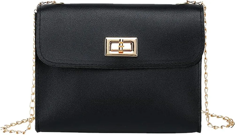 Women'S Crossbody Bag Chain PU Leather Shoulder Bag With Twist Lock Flap Casual Messenger Bags