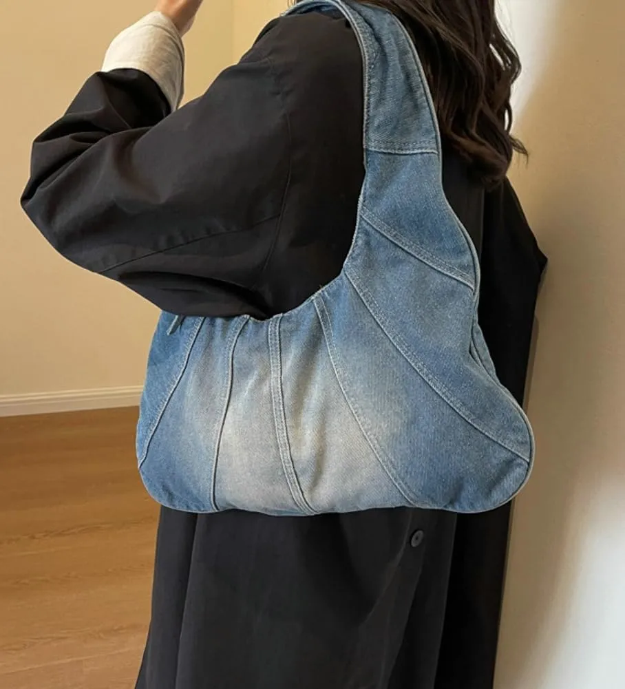 Womens Denim Canvas Shoulder Bags Trendy Hobo Tote Bag Slouchy Top Handle Handbag Purse