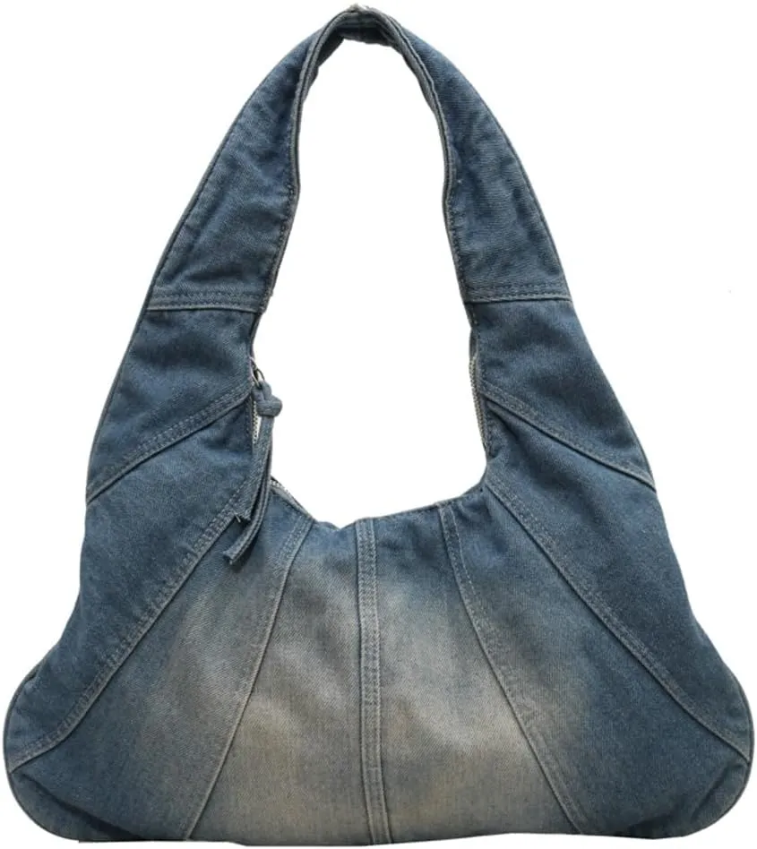 Womens Denim Canvas Shoulder Bags Trendy Hobo Tote Bag Slouchy Top Handle Handbag Purse