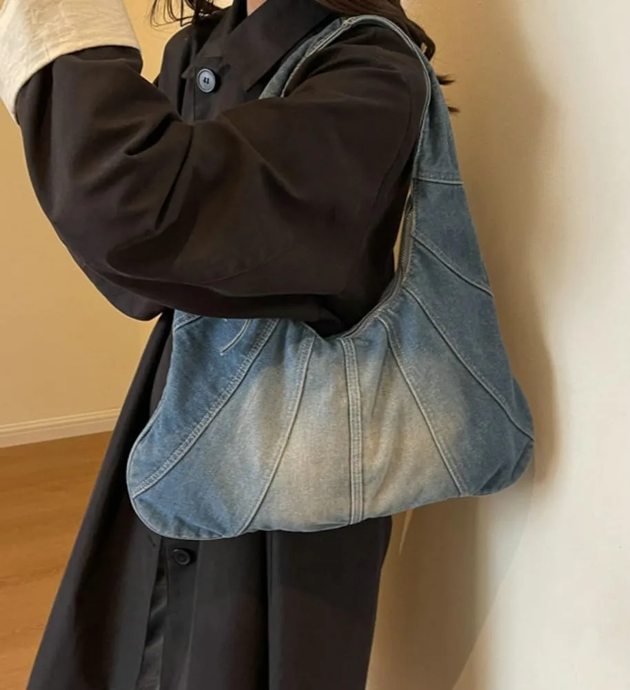 Womens Denim Canvas Shoulder Bags Trendy Hobo Tote Bag Slouchy Top Handle Handbag Purse
