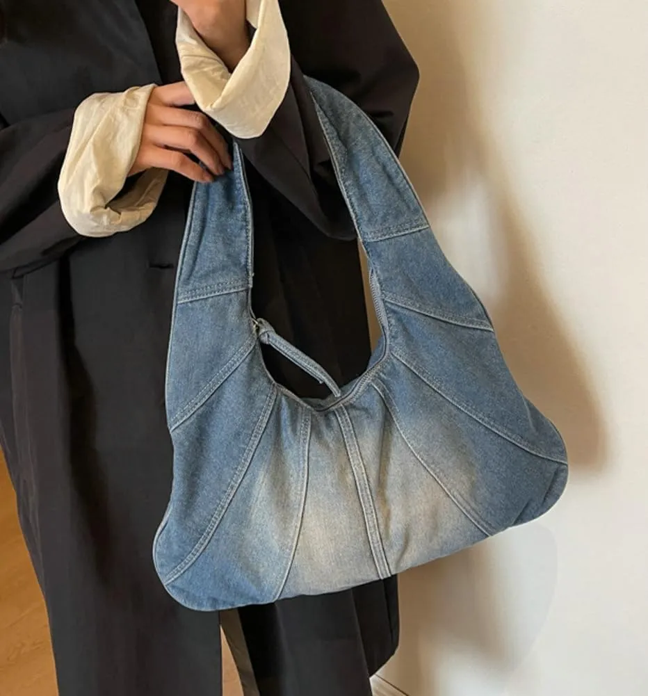 Womens Denim Canvas Shoulder Bags Trendy Hobo Tote Bag Slouchy Top Handle Handbag Purse