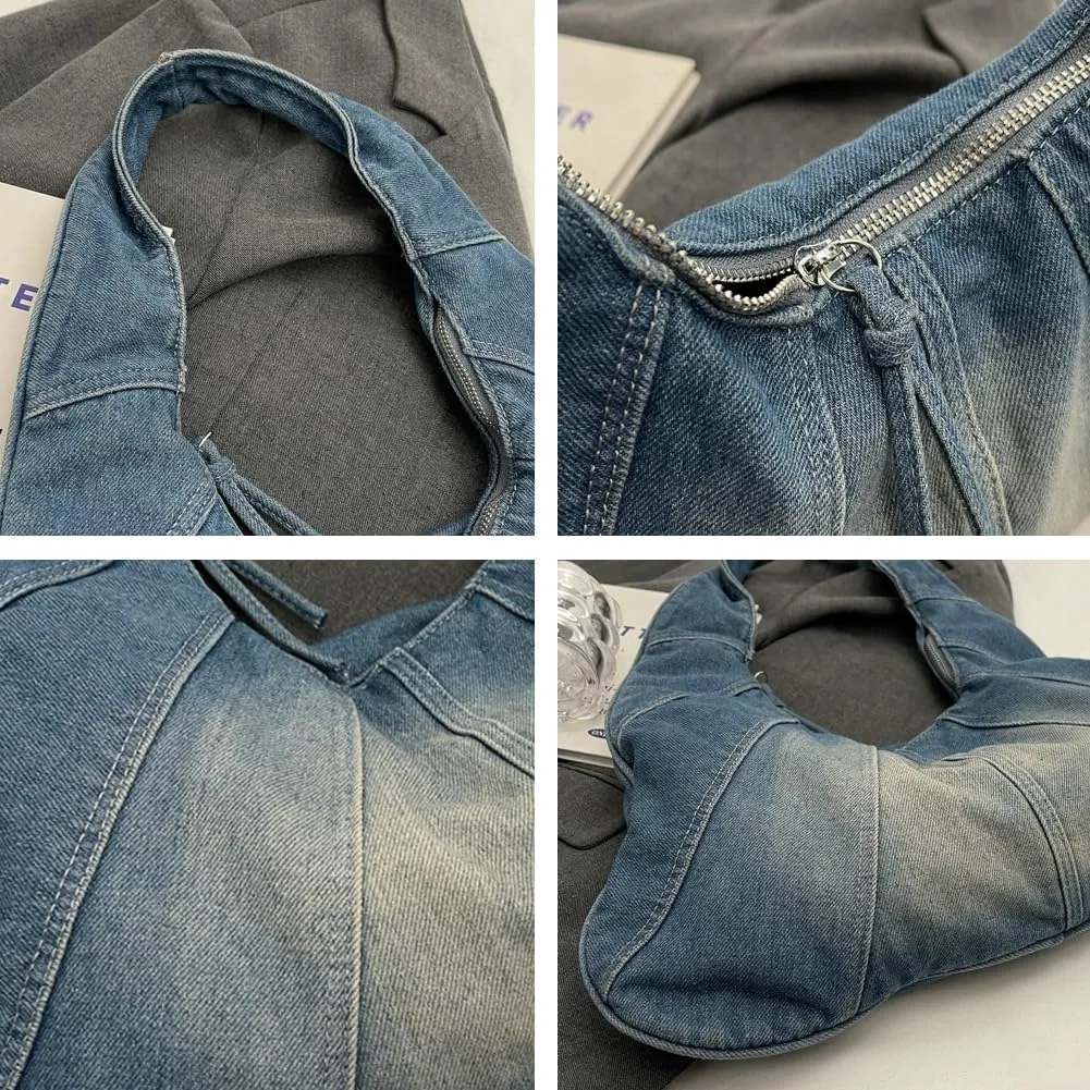 Womens Denim Canvas Shoulder Bags Trendy Hobo Tote Bag Slouchy Top Handle Handbag Purse