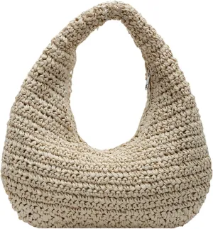 Women's Fashionable Versatile Retro Straw Handbag Solid Color Seaside Travel Shopping Commuter Bag