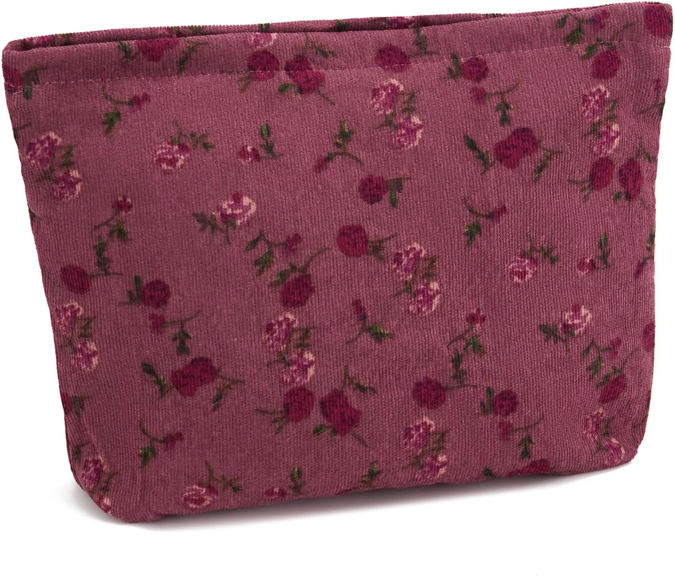 WOZEAH Floral Corduroy Makeup Bag for Purse Small Cosmetic Pouch,Stylish Zipper Make up Pouch Travel Canvas Toiletry Bags(Pink Rose)