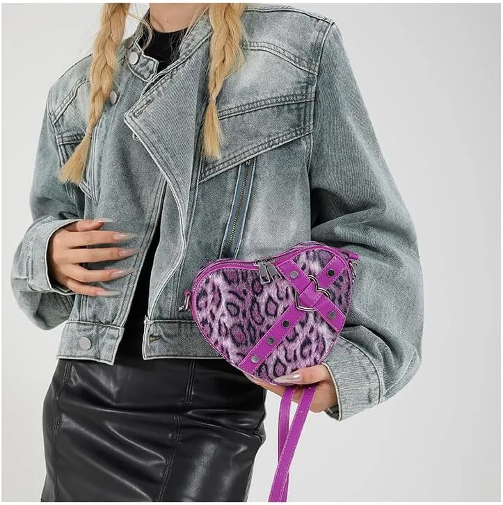 y2k Cheetah Purses for Women Handbag, Grunge Fashion Hobo Bag Ladies Chic Shoulder Bags Leopard Print Sling Purse (purple)
