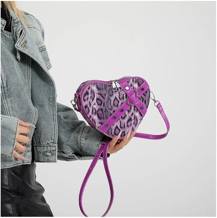 y2k Cheetah Purses for Women Handbag, Grunge Fashion Hobo Bag Ladies Chic Shoulder Bags Leopard Print Sling Purse (purple)