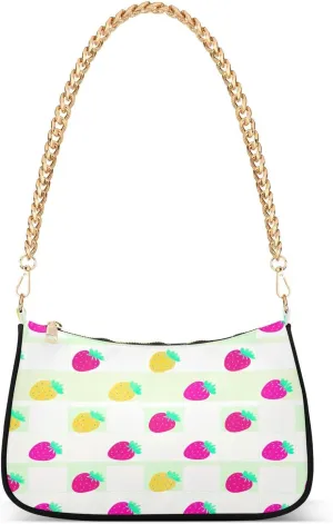 Yellow Pink Strawberry Stripes Womens Shoulder Purse, Crossbody Bags for Women Trendy