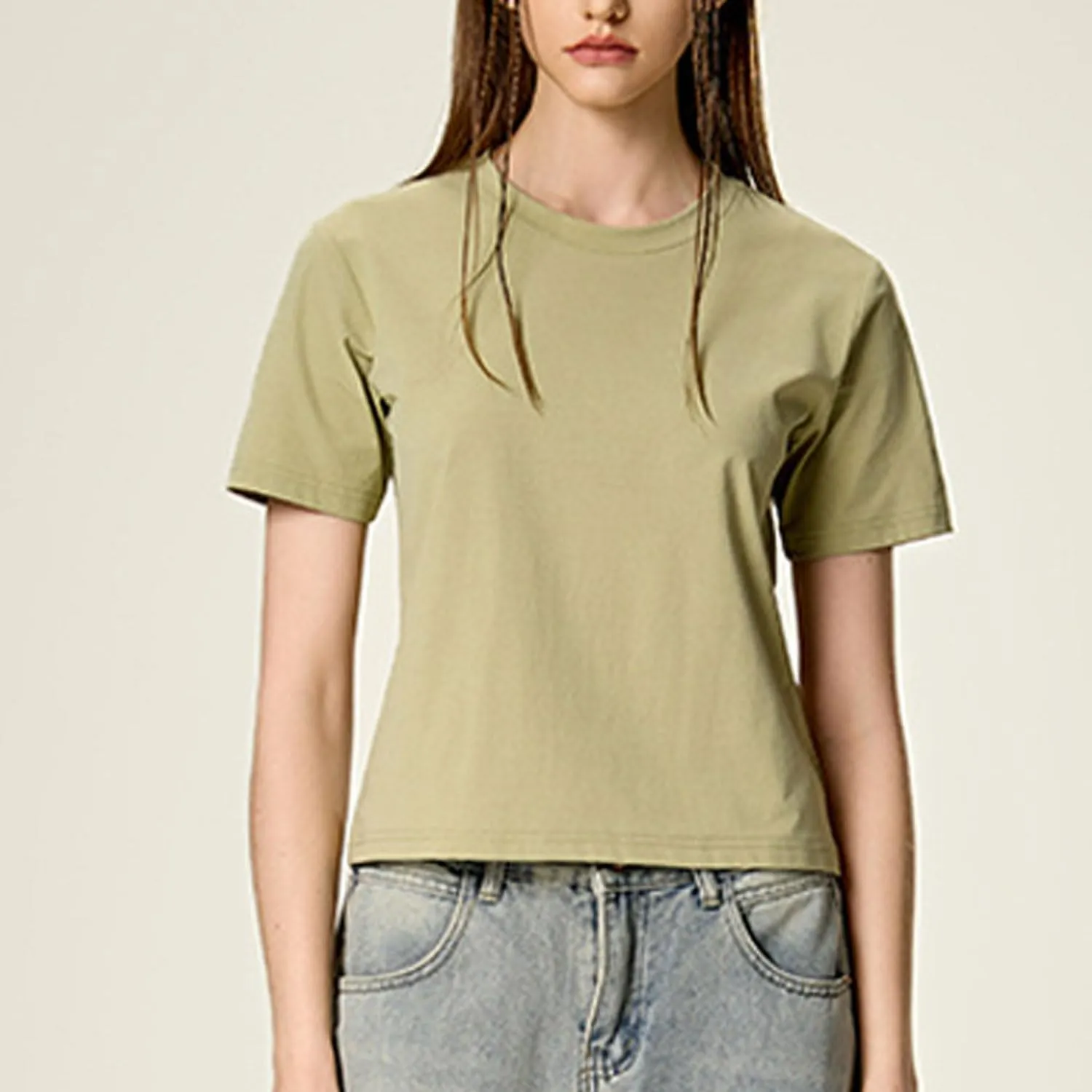 Yoolin Women's Slim Fit T-Shirt Moisture Wicking Quick Dry Round Neck Casual Summer Petite Sizing Pure Color Versatile Top