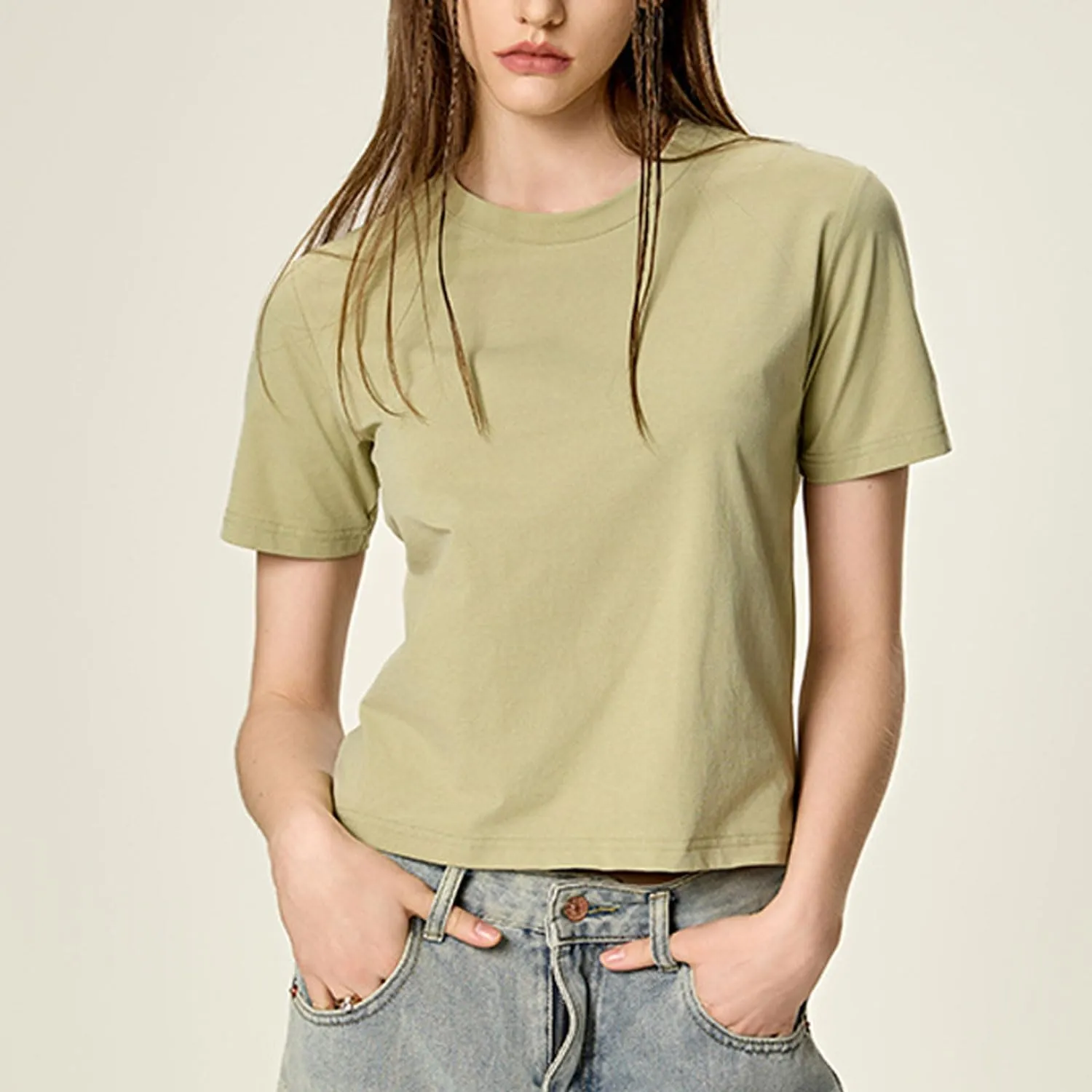 Yoolin Women's Slim Fit T-Shirt Moisture Wicking Quick Dry Round Neck Casual Summer Petite Sizing Pure Color Versatile Top