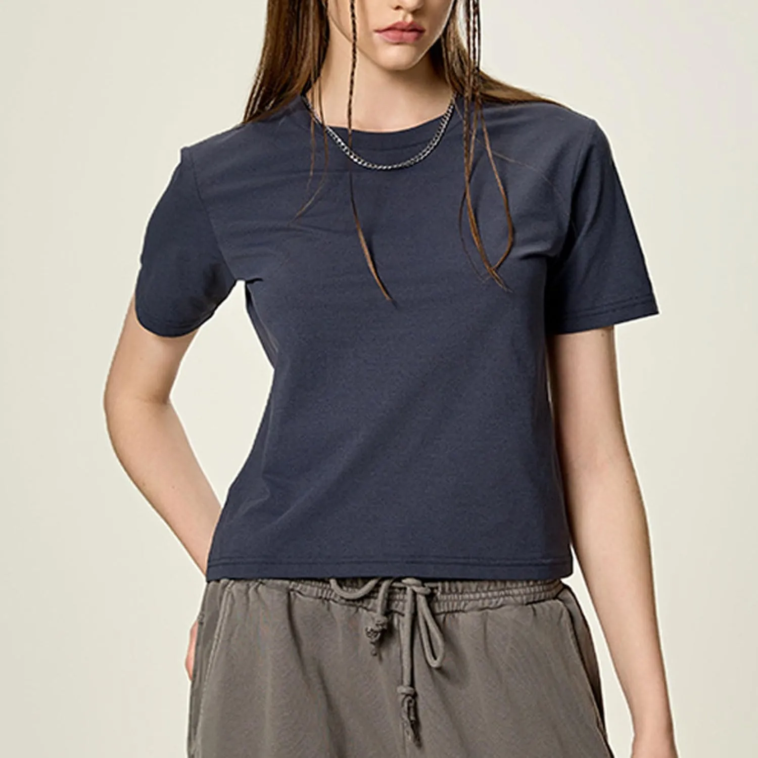 Yoolin Women's Slim Fit T-Shirt Moisture Wicking Quick Dry Round Neck Casual Summer Petite Sizing Pure Color Versatile Top