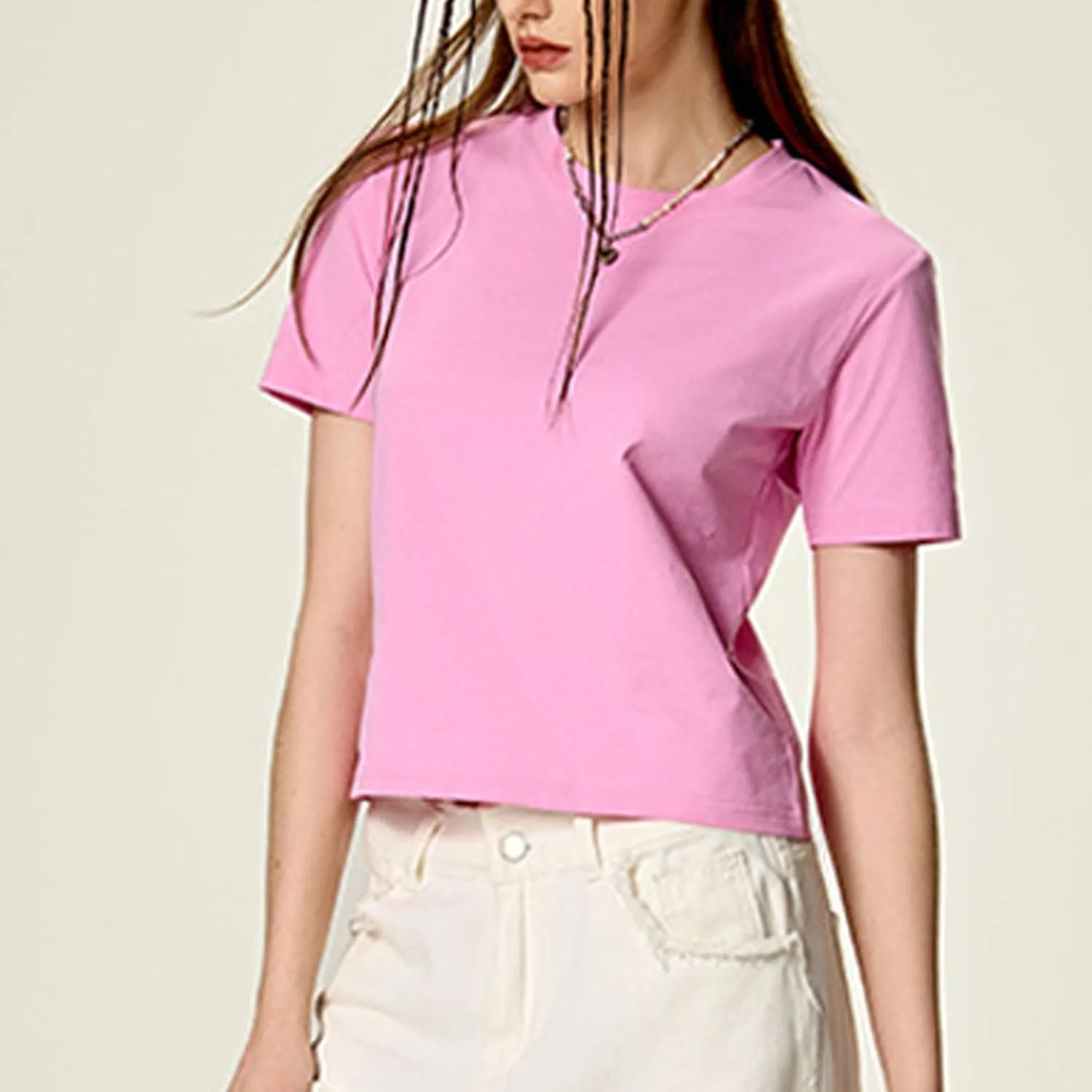 Yoolin Women's Slim Fit T-Shirt Moisture Wicking Quick Dry Round Neck Casual Summer Petite Sizing Pure Color Versatile Top